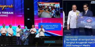 Media personalities from Bernama and TV3 receiving their respective awards at the National Labour Day celebration at the Axiata Arena, Kuala Lumpur on May 1, 2025.
