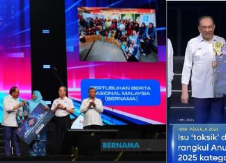 Bernama, TV3 win media awards at National Labour Day celebration Media personalities from Bernama and TV3 receiving their respective awards at the National Labour Day celebration at the Axiata Arena, Kuala Lumpur on May 1, 2025.