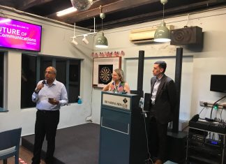 Future of communications: Navigating earned media and AI NPC member V.Kanesan introducing Nichole Provatas, International Head of Integrated Marketing, and Brian Keenan, International Head of Insights & Analytics at the clubhouse on Dec 4, 2025.